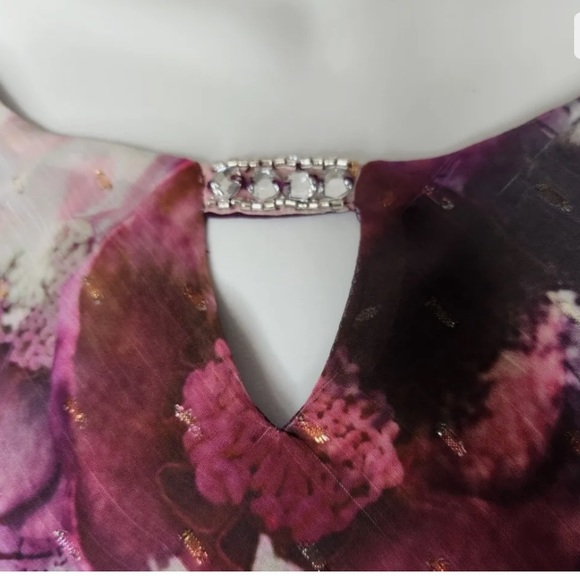 NWT Alex Evenings Tiered Ruffle Short Sleeve Top Purple Floral Shimmer Women's M - Picture 3 of 10